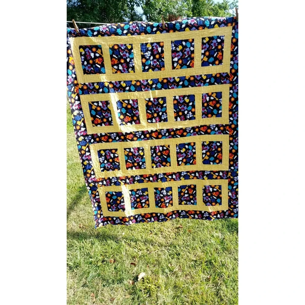 Handmade Patchwork Quilt Childs Size Zoo‎ Animals Giraffe Lion Crib Bed 50X39